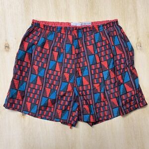 Vintage Lacuna Swim Shorts Mens Medium Geometric Mesh Lined Drawstring Trunks